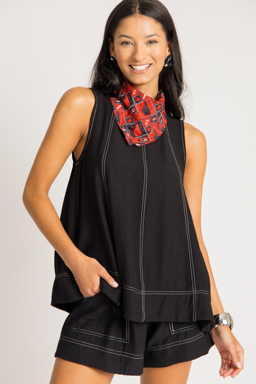 Contrast Stitch Shorts Set, Black