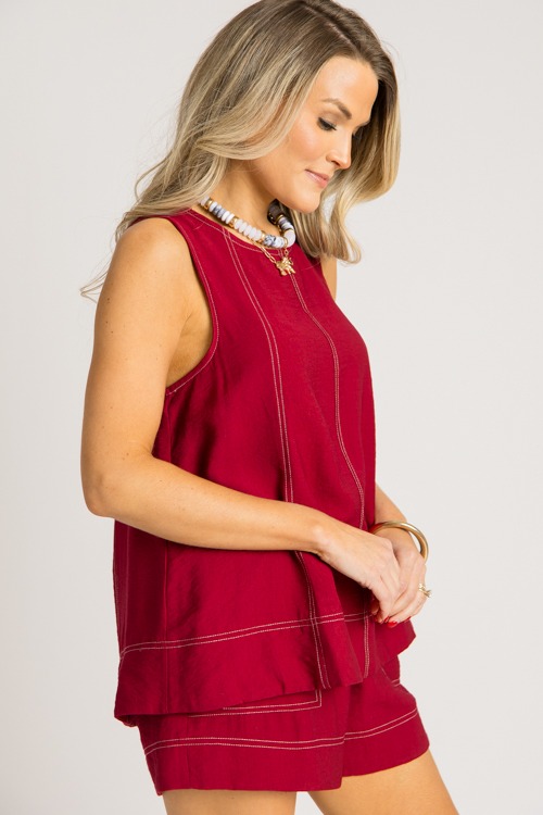 Contrast Stitch Shorts Set, Garnet - 0731-166.jpg