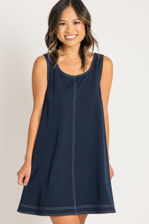 Contrast Stitch Swing Dress, Dark Navy - 0731-182.jpg