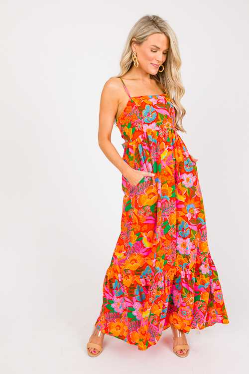 Tie Back Maxi, Orange Floral