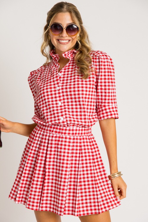 Pleated Mini Skirt, Red Gingham - 0731-234.jpg
