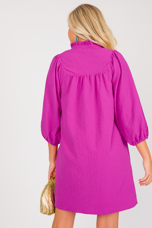 Preppy Textured Dress, Fuchsia