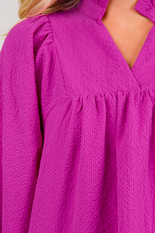Preppy Textured Dress, Fuchsia