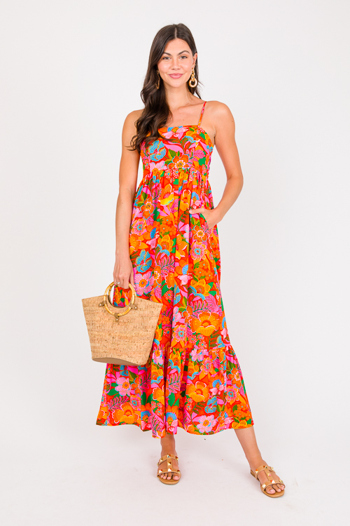 Tie Back Maxi, Orange Floral