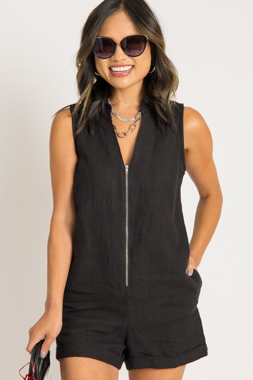 Linen Zip Romper, Black - 0731-311.jpg
