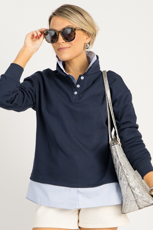 Preppy Chic Layered Top, Navy