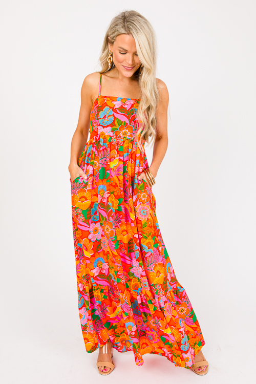 Tie Back Maxi, Orange Floral