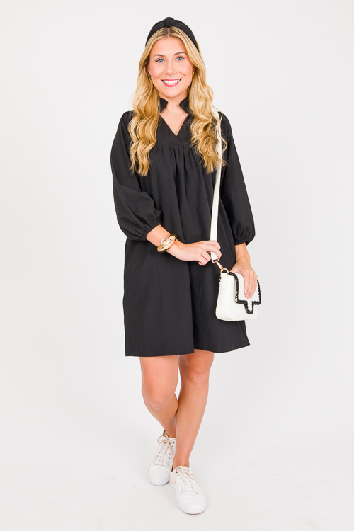 Preppy Textured Dress, Black