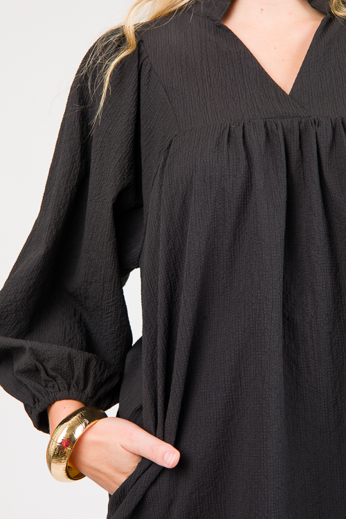 Preppy Textured Dress, Black