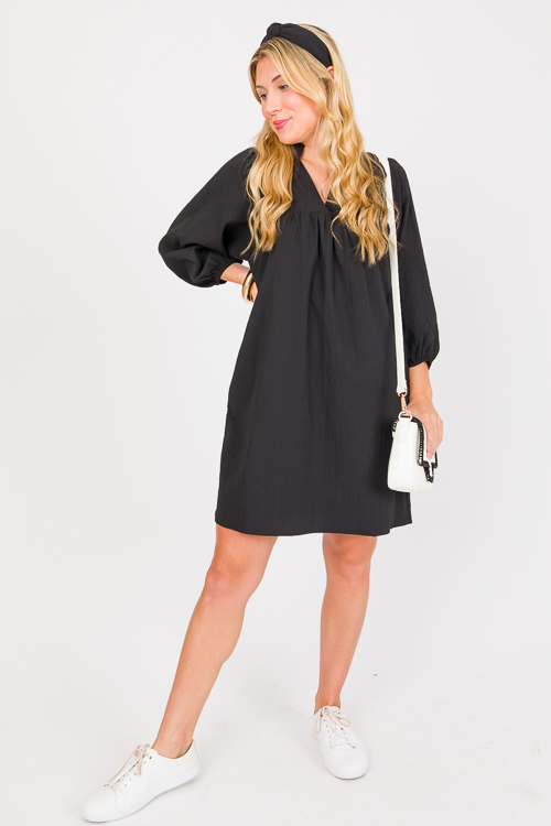 Preppy Textured Dress, Black