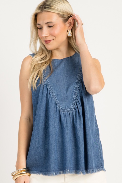 Chambray Fray Hem Tank, Med. De - 0731-46p.jpg