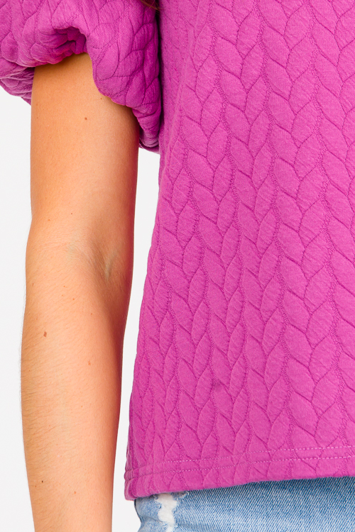 Braid Texture Puff Top, Magenta
