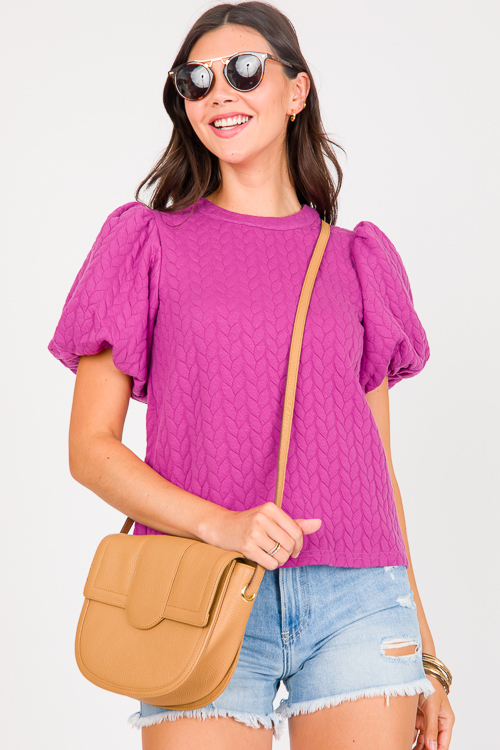 Braid Texture Puff Top, Magenta