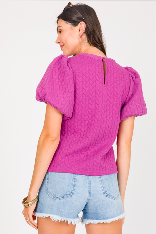 Braid Texture Puff Top, Magenta