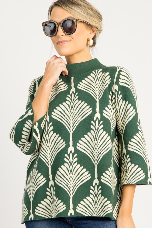 Printed Mock Neck Sweater, Forest