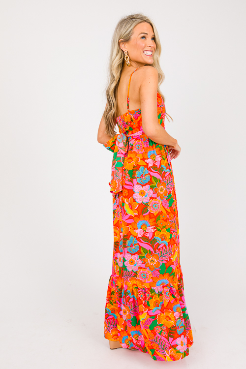 Tie Back Maxi, Orange Floral