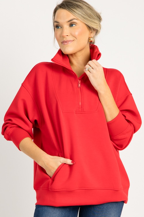Modal Mock Neck Pullover, True Red