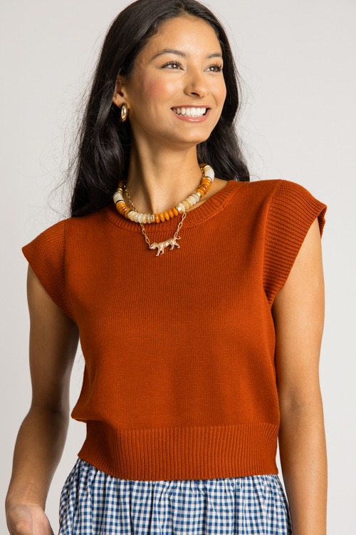 Cap Sleeve Sweater Top, Rust