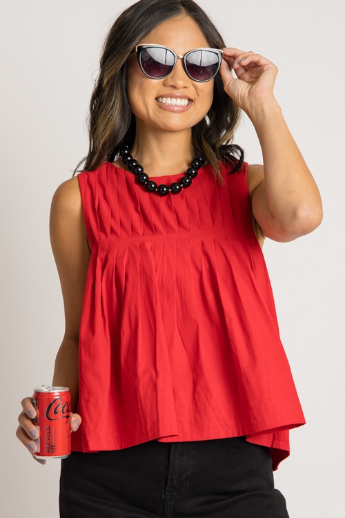Mindy Pleated Tank, Red