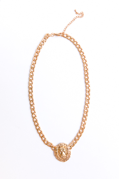 Lion Head Chain Necklace, Gold