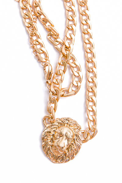 Lion Head Chain Necklace, Gold