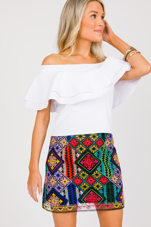 Serena Embroidery Skirt, Black Multi