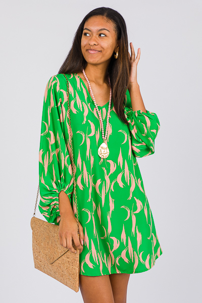 Feather Strokes Dress, Green