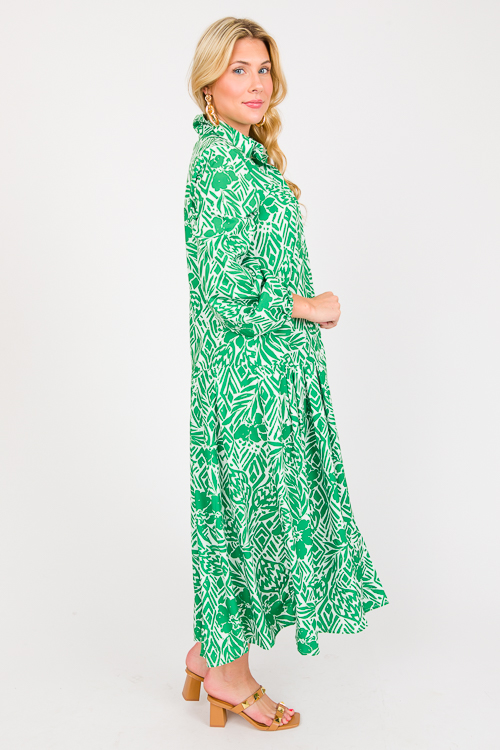 Tie Belted Floral Midi, Green