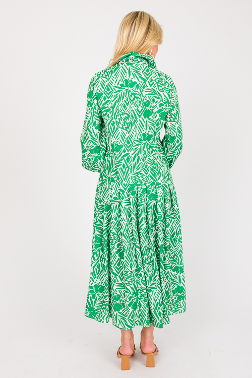 Tie Belted Floral Midi, Green