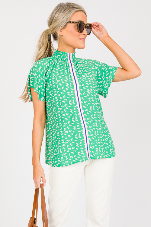 Center Stripe Floral Top, Green