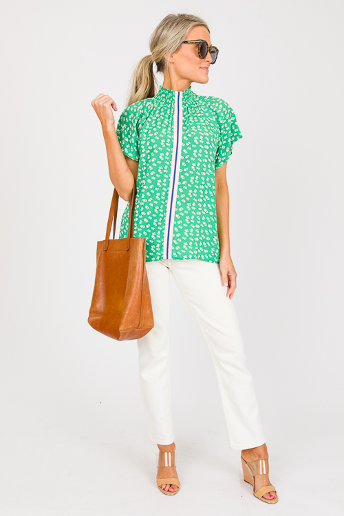 Center Stripe Floral Top, Green