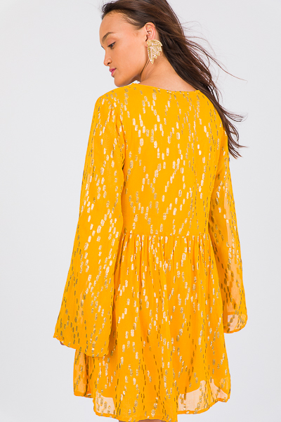 Metallic Specks Dress, Yellow