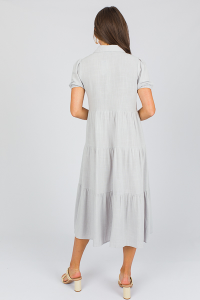 Linen Shirt Dress Midi, Blue Grey - New Arrivals - The Blue Door Boutique