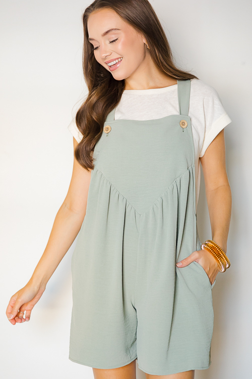Boho Button Strap Romper, Sage