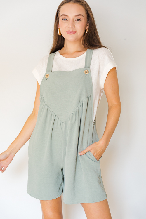 Boho Button Strap Romper, Sage