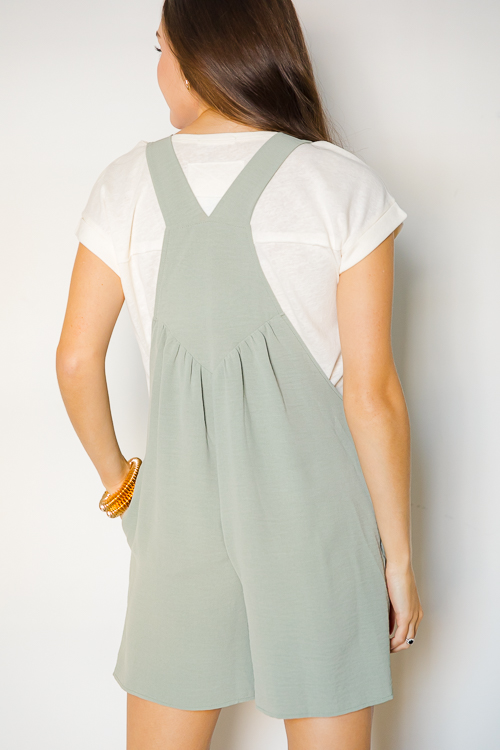 Boho Button Strap Romper, Sage