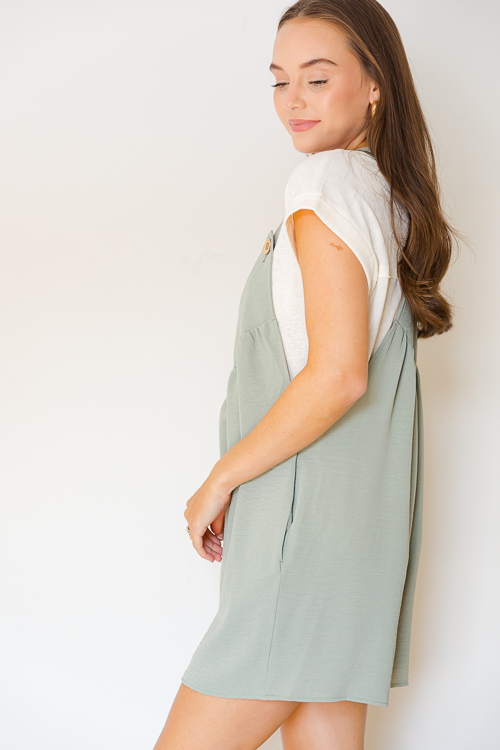 Boho Button Strap Romper, Sage