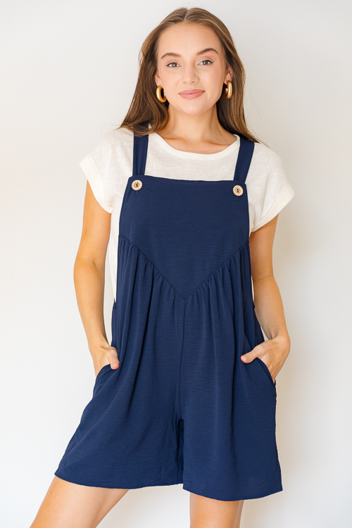 Boho Button Strap Romper, Navy