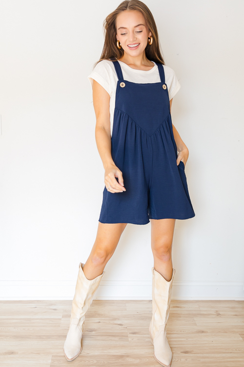 Boho Button Strap Romper, Navy