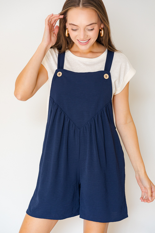 Boho Button Strap Romper, Navy