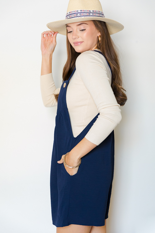 Boho Button Strap Romper, Navy