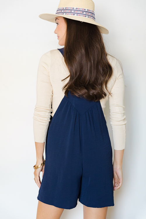 Boho Button Strap Romper, Navy