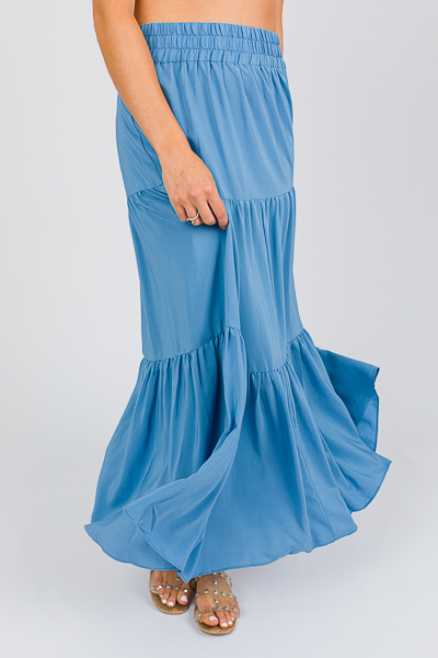 Tiered Maxi Skirt, Blue