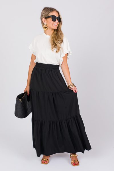 Tiered Maxi Skirt, Black
