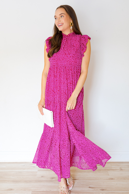 Ruffled Cheetah Maxi, Dk. Magenta