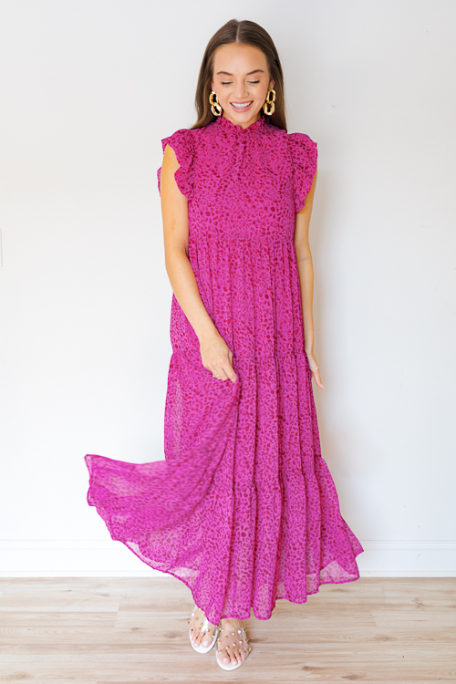 Ruffled Cheetah Maxi, Dk. Magenta