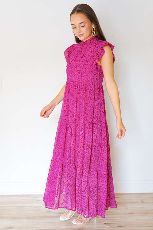 Ruffled Cheetah Maxi, Dk. Magenta
