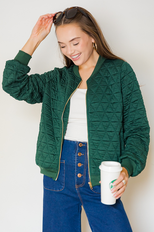 Quilted Bomber Jacket, Hunter Green