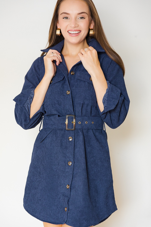 Buckle Belt Cord Dress, Midnight