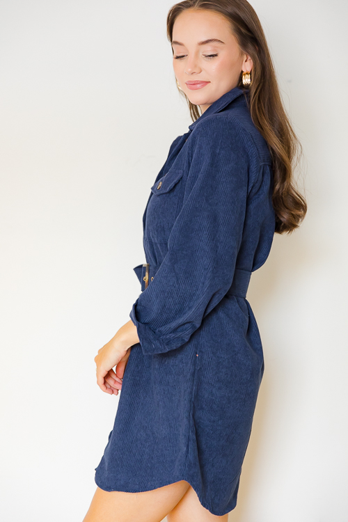 Buckle Belt Cord Dress, Midnight